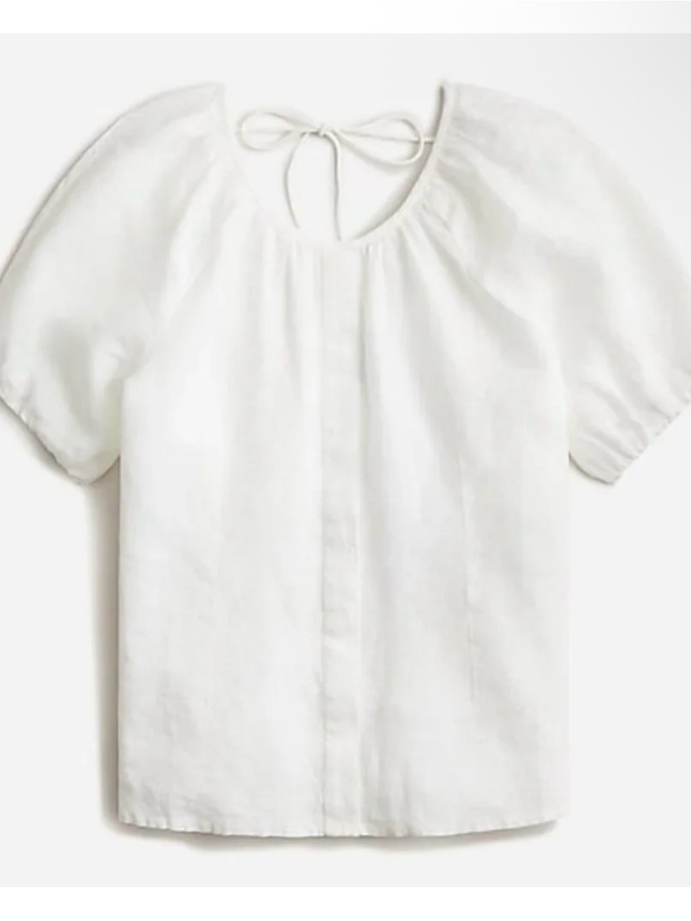 J. Crew White Puff Sleeve Tie-Back Top